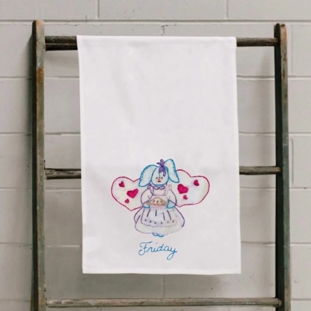 Day of the Week Embroidered Tea Towel